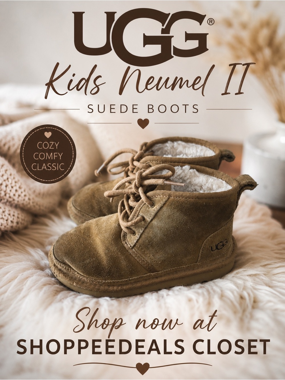 UGG Kids Neumel II Suede Boots – Chestnut Brown – Size US 13 Kids / EU 31